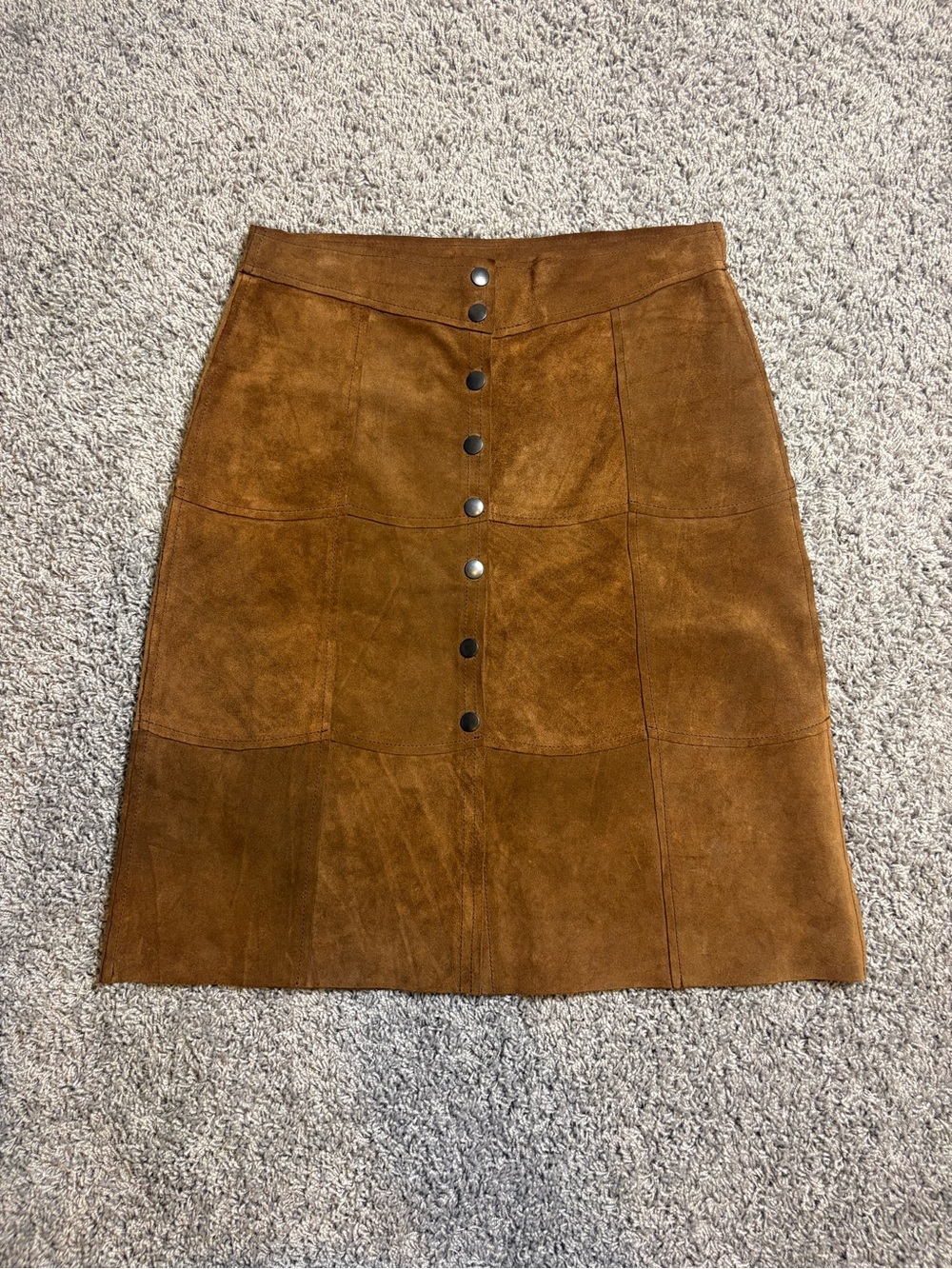 Vintage GAP KHAKIS Brown Genuine Suede Patchwork Snap Front Skirt - Size 4